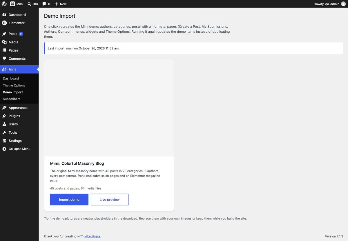 Demo Import screen